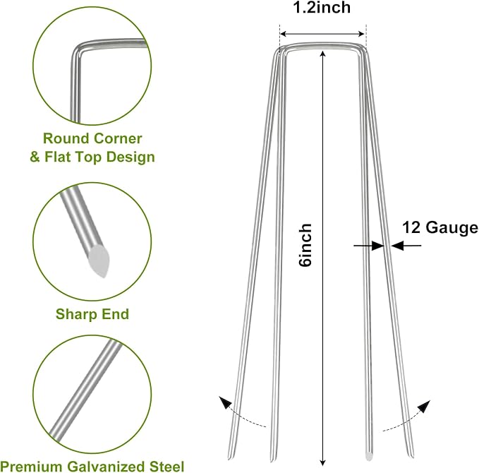 Whonline 75 Pack Landscape Staples 6 Inch, Galvanized Garden Stakes U-Shaped Landscaping Pins Tent Stakes Yard Ground Staples for Weed Barrier Fabric Lawn Fence Turf Plant Cover Outdoor Decorations