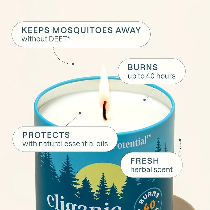 Cliganic Natural Mosquito Repellent Candle (Large 16oz, Pack of 2) | Citronella, DEET Free, Essential Oil Infused for Outdoor, Camping | Burns 55 Hours