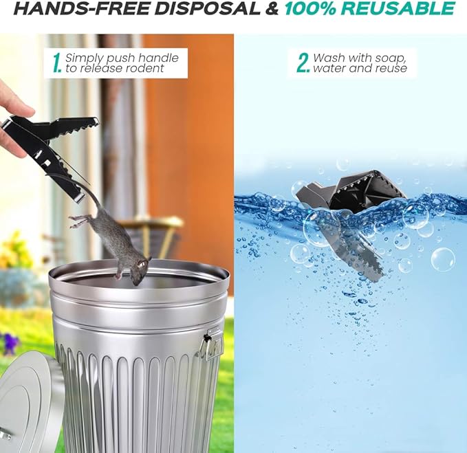 eXuby Large Powerful Rat Traps - Kills Instantly with Powerful Steel Spring - Setup in Seconds - Wash & Reuse Over & Over - Hands Free Disposal - Rat Control Without Harmful Poisons (4)