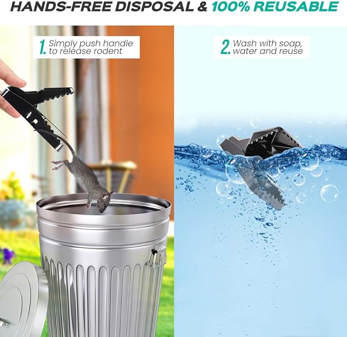eXuby Large Powerful Rat Traps - Kills Instantly with Powerful Steel Spring - Setup in Seconds - Wash & Reuse Over & Over - Hands Free Disposal - Rat Control Without Harmful Poisons (20)
