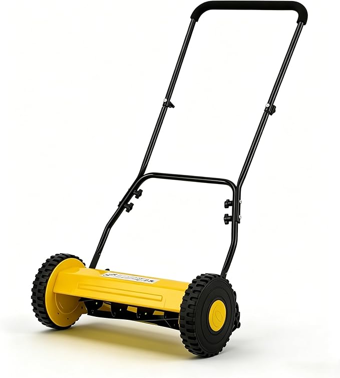 16-Inch Hand Push Reel Lawn Mower, 5-Blade Manual Push Lawnmower, 0.4-4" Adjustable Cutting Height, Lightweight for Small/Medium Yards, Easy Assembly, Compact & Quiet, Yellow