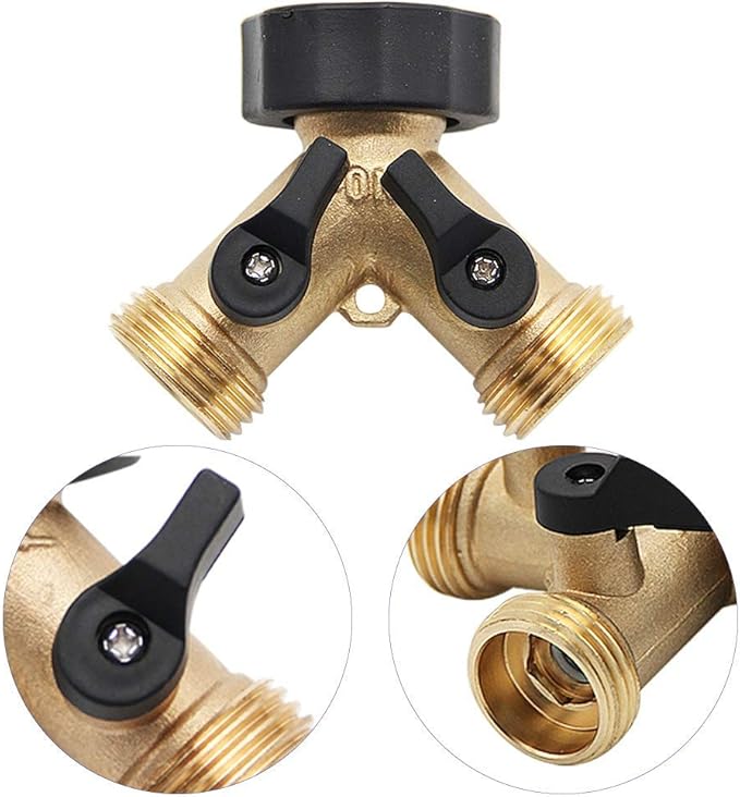 Twinkle Star Garden Hose Splitter 2 Way, Y Connector Brass Garden Hose Adapter