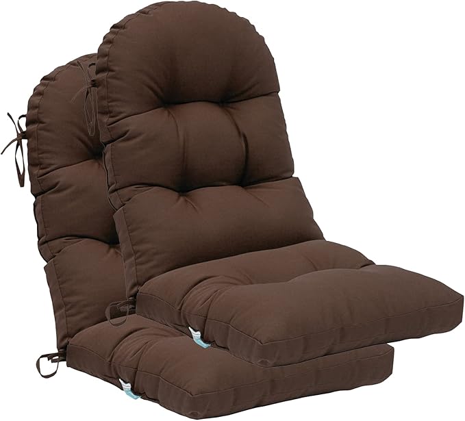QILLOWAY Outdoor High Back Chair Cushion for Adirondack, All Weather Rocking Chair Cushions Thick Padded Replacement for Patio Furniture Set of 2,Coffee