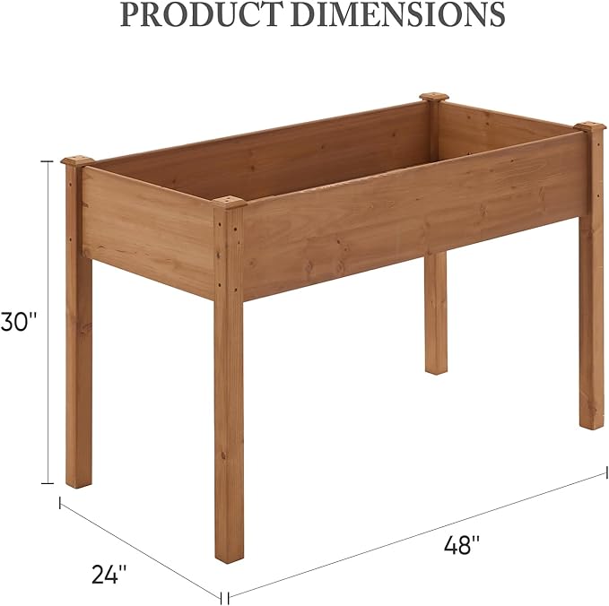 DUMOS Raised Garden Bed with Legs, 48x24x30 Inch Planter Box Outdoor with Liner for Herbs Flowers Vegetables, Elevated Wooden Garden Bed for Patio, Balcony and Backyard, Brown