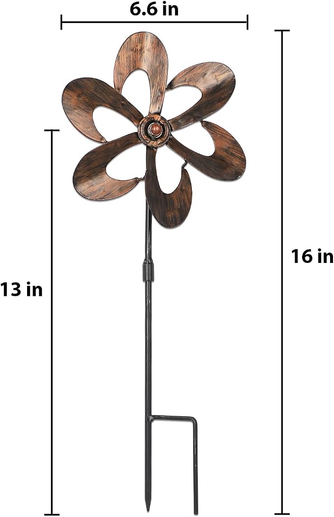 Aoutrow 3 Pack Wind Spinners with Metal Stake, 16.3 Inches Outdoor Wind Catcher Garden Sculptures Bronze Metal Windmill for Spring Garden Yard Lawn Patio Decoration