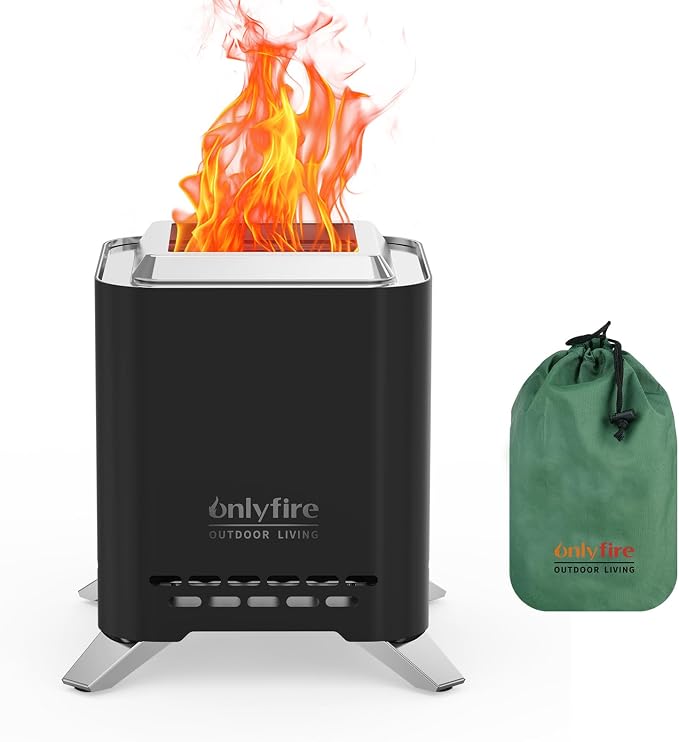2-in-1 Smokeless Fire Pit with Pot Bracket & Carry Bag, Portable Camping Stove Wood Burning Tabletop Fireplace for Patio RV Tailgating Backyard, Black 7.8", #FP051