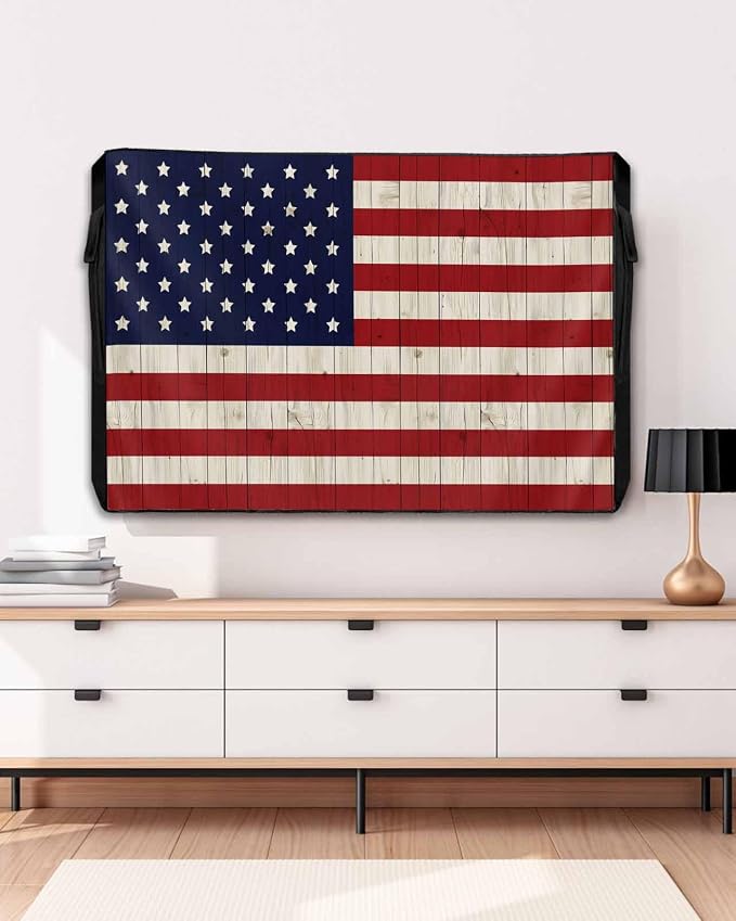 Outdoor TV Cover for Outside Flat Screen,American Flag on Wood Plank,600D Thick Waterproof Weatherproof Outdoor TV Screen Protector with Zipper for 70 to 75 Inch Flat Screens