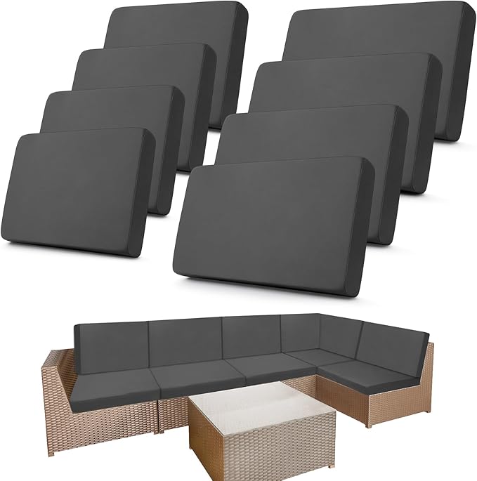 Newwiee 8 Pcs Stretch Patio Outdoor Cushion Covers Replacement for 4 Backrests and 4 Patio Cushions Covers, Waterproof Couch Sofa Slipcover Furniture Protector, Thin Fabric Breathable(Dark Gray)