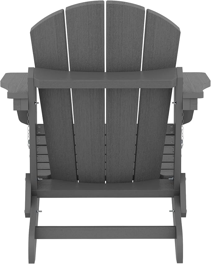 SERWALL Folding Adirondack Chair with Cup Holder for Outdoor, All-Weather Patio Chairs with Wood Texture, Fire Pit Chairs for Deck Porch Garden - Gray