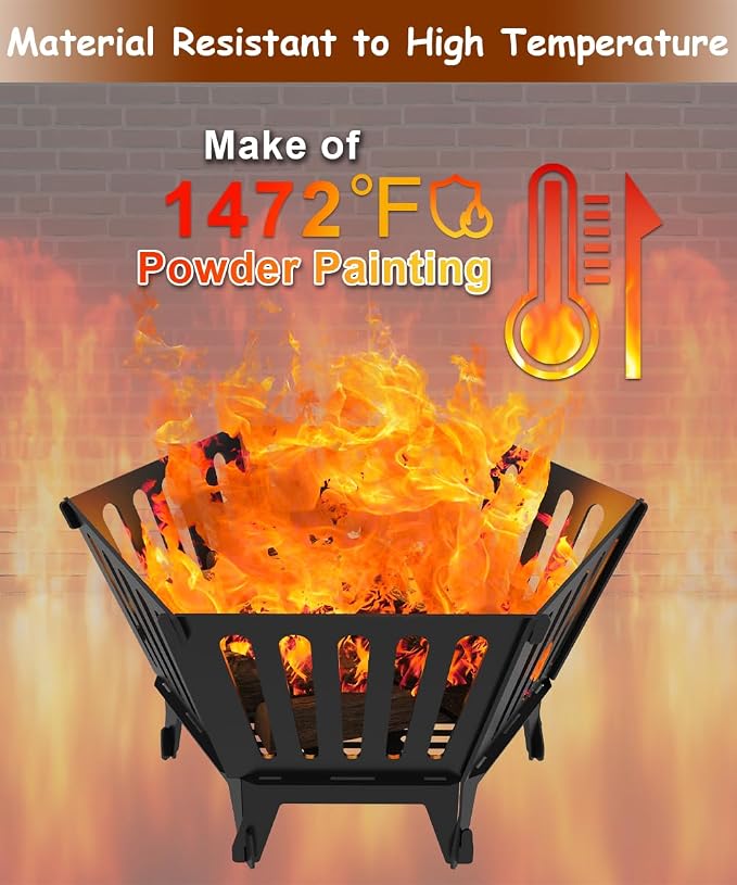 22.5 Inch Portable Hexagon Fire Pit with Travel Bag — Smokeless Patented Design Outdoor Wood Burning Fire Pit for Camping, Backyard, Patio, Bonfire, Picnic and BBQ, Vertical Hollow Style