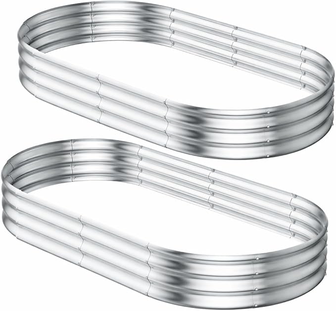 HOOPLE 2 Pack 8x4x1FT Galvanized Raised Garden Bed, Premium Metal Outdoor Planter Box, Oval Large Capacity for Vegetables, Flowers & Deep-Rooted Plants