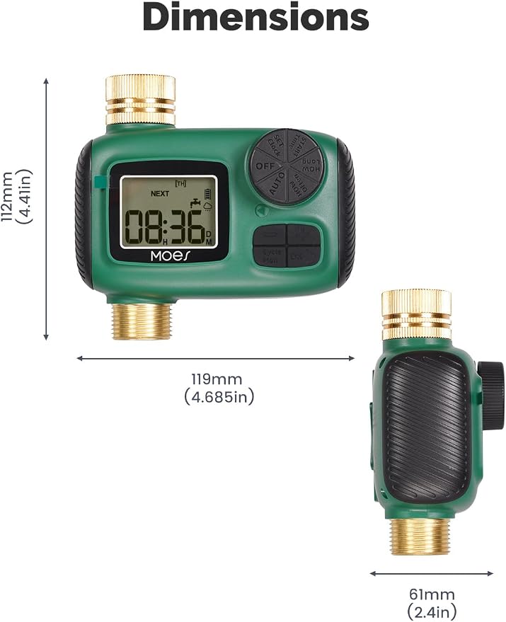 MOES Sprinkler Timer, Brass Inlet & Outlet, Programmable Automatic Irrigation Controller, Rain Delay, Manual Watering, 1 Zone Water Hose Timers for Gardens, Lawns, Hose Systems