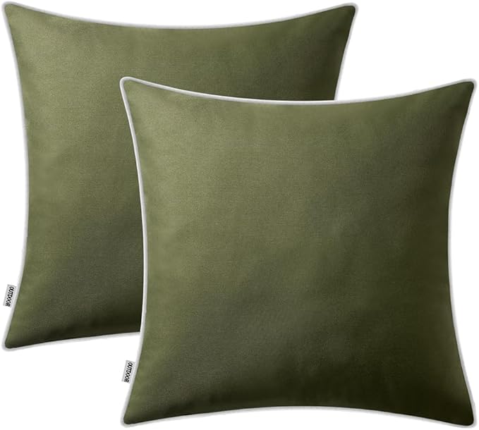 MIULEE Pack of 2 Outdoor Waterproof Pillow Covers Decorative Farmhouse Throw Pillow Covers Square Solid Color Couch Pillow Covers Spring for Patio Tent Bed Sofa Living Room 18x18 Inch Olive Green