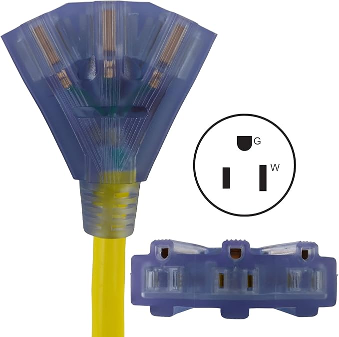 Conntek 1.5-Feet 20-Amp STW 12/3 Tri-Outlet Cord, 20-Amp Locking L5-20P Plug to Tri-Female (3*5-15R)