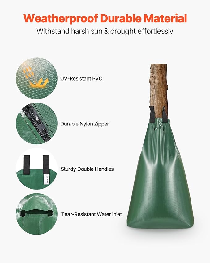 VEVOR 4 Pack 20 Gallons Tree Watering Bag, Slow Release Tree Watering Bags, Refillable Tree Drip Irrigation Water Bags for Trees, Durable Tree Watering System for Deep Root Targeting
