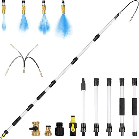 16FT Reach Gutter Cleaner, Gutter Cleaning Tools from the Ground with 3/4" Brass Shut-Off Valve & Bendable 360° Rotating Water Wand, Safe Cleaning for 2-Story Homes