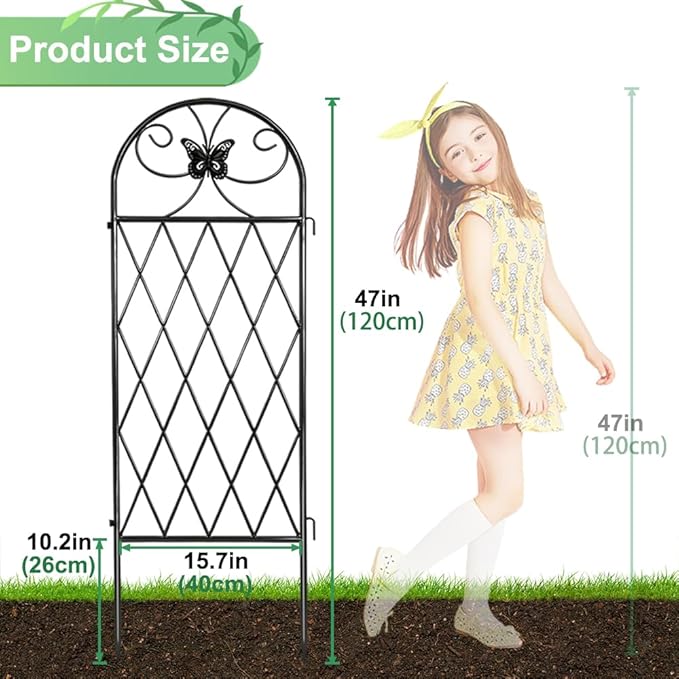2 Pack Black Garden Trellis for Climbing Plants Outdoor 47” x 16” Climbing Rose Trellis Wrought Iron Trellis Ivy Cucumbers Decorative Metal Flat Trellis