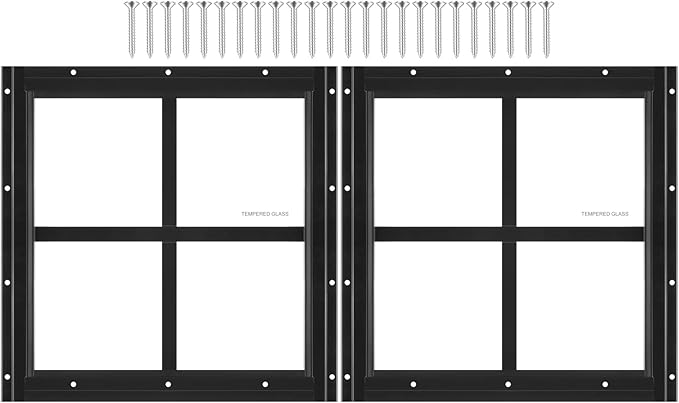 2 Pack Shed Window 12" W x 12" H, Black Flush Mount Window with Tempered Glass for Playhouses, Sheds, Garage and Chicken Coops