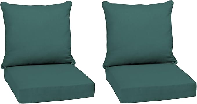Arden Outdoor Deep Seat Cushion Set (2-Pack), 24 in x 24 in, Weather-Proof, Rain-Proof, Fade Resistant Patio Cushion for Chair, Sofa, and Couch Peacock Blue Green Texture