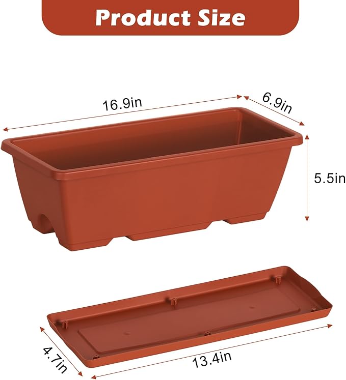CADUKE Railing Planter Box 16.9 Inches Fence Hanging Planters with Adjustable Brackets Red Deck Railing Planter Boxes Plastic Outdoor Balcony Railing Window Boxes Planters Hanging Flower Box