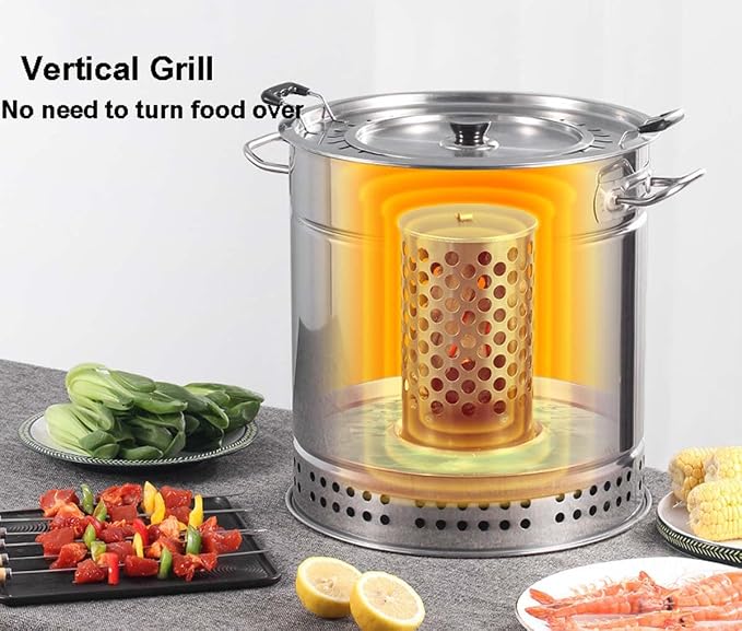 Portable Vertical Charcoal Smoker Grill Barrel Grill with 28 Skewers, Outdoor Indoor Camping Smokeless Charcoal Barbecue Grill Bbq,L
