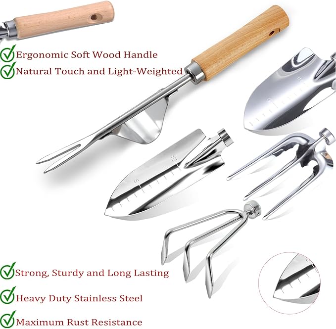 Garden Tool Set 11-Piece Heavy Duty Gardening Hand Tools - Rust-Resistant Stainless Steel with Durable Stylish Garden Tools Organizer Tote Bag, Perfect Gardening Gift for Women, Mom & Garden Lovers