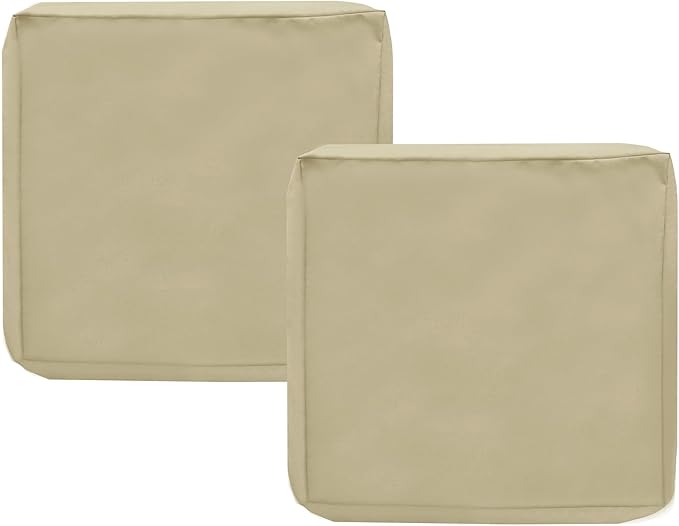 Sqodok Patio Cushion Covers 22x22 Waterproof Outdoor Cushion Covers Replacement 2Pack Patio Cushion Seat Slicovers with Ties, Pillow Covers for Chair,Tan