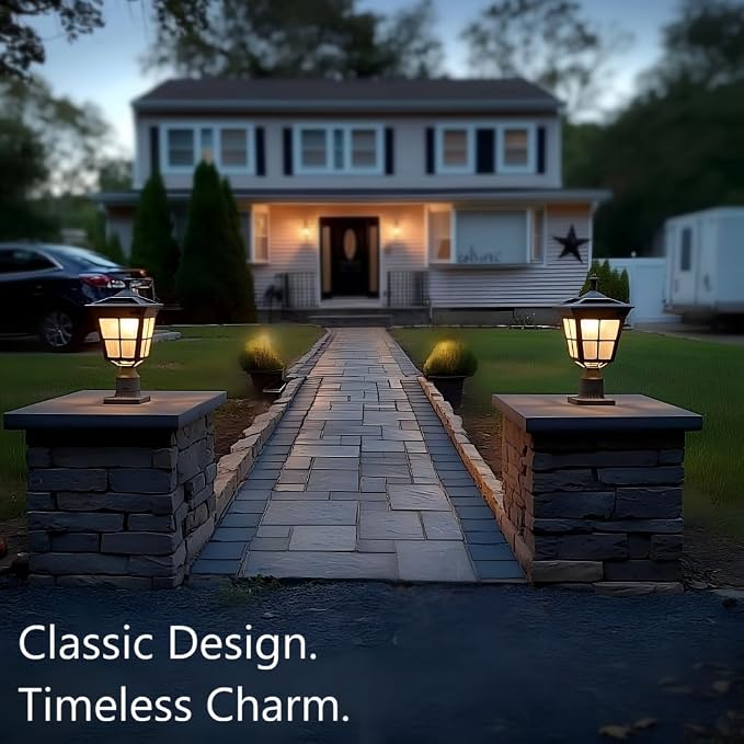 Cast Aluminum Solar Post Light Waterproof LED with Glass Outdoor Dusk to Dawn Pillar Lights ST4311AQ for Pier Mount Pillar Gates Garden Pole Column Yard Path Driveway (White, Lamp)