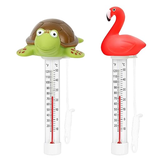 XY-WQ 2 Pack Floating Pool Thermometer, Large Size Easy Read for Water Temperature with String for Outdoor and Indoor Swimming Pools and Spas (Flamingo & Turtle)