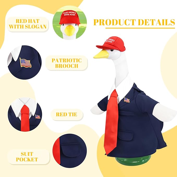 3 Pcs Porch Goose Outfits, for 23-28 Inch Porch Goose,Patriotic Costume for Plastic/Cement Statue for Outdoor Courtyard Garden Terrace Art Decoration (23-28IN, 23-28IN)