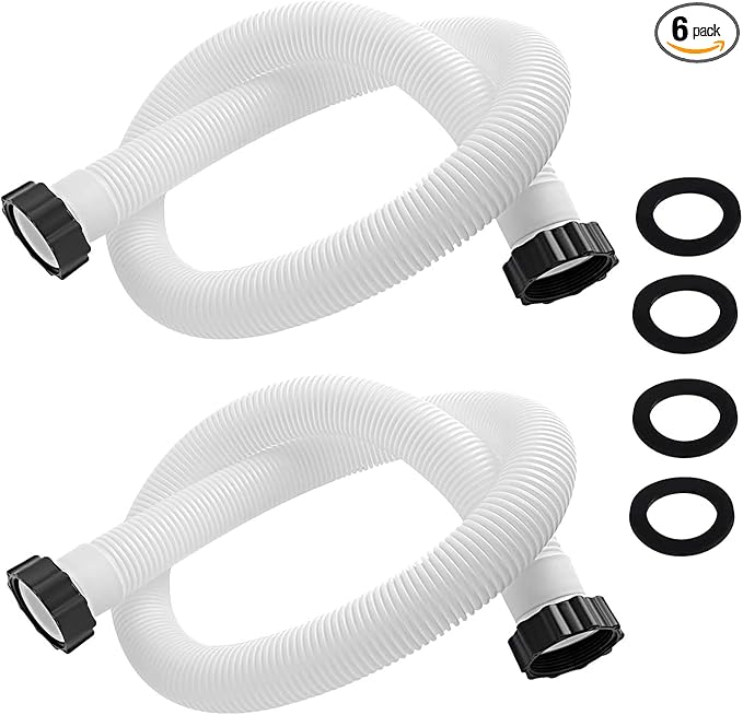2-Pack 1.5-Inch Diameter Pool Hoses, 59-Inch Replacement Hoses Compatible with Above Ground Pool Pumps, Fits 1500 to 2500 GPH Filter Pumps, Sand & Saltwater System
