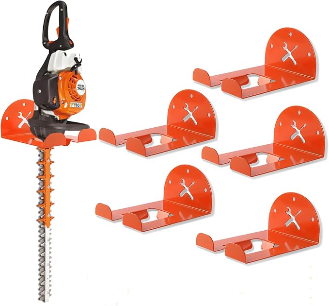 Upgraded Trimmer Rack Wall Mount - 8" Heavy Duty Weed Eater Hanger for Garage Wall Bracket, Garden Power Tool Holder Organizer Hooks for Grass Trimmer, Hedge Trimmer, Leaf Blower and Chainsaw, 5 Pack