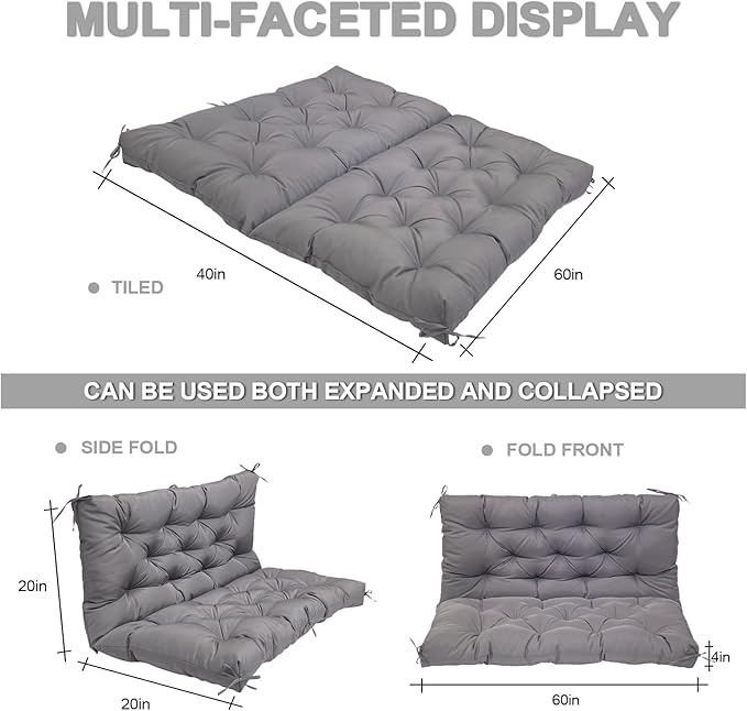 Porch Replacement Swing Cushions for Outdoor: 2-3 Seater Garden Waterproof Patio Bench Cushion with Ties - 4" Thick Swing Chair Cushion for Backyard Furniture Loveseat