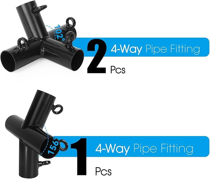 Aoneky 1" Corner Canopy Connector Kit for 3/4 Inch EMT Pipe, Universal Expansion Fittings to Add 2 Legs to Canopy Carport Frame, 156 Degree Peak Angle, Black (2-Legs Set)