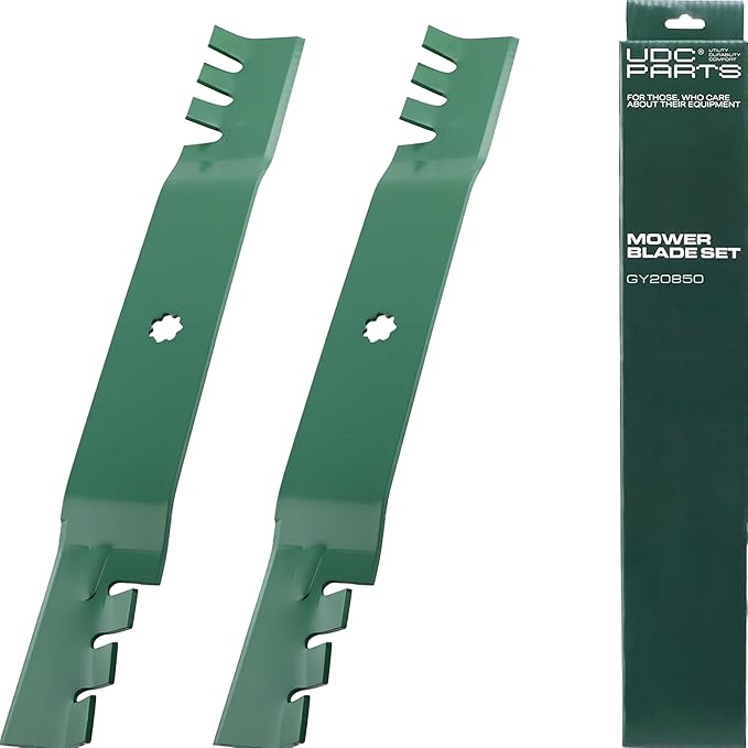 UDC Parts GY20850 D130 D105 D110 Mower Blades Replacement for John Deere 42 inch S100 E100 E120 E130 Z225 AM141033 GX22151 AM141031 AM141034 X305R D100 LA105 D125 LA115 E110 / Gator Mulching / 2 Pack