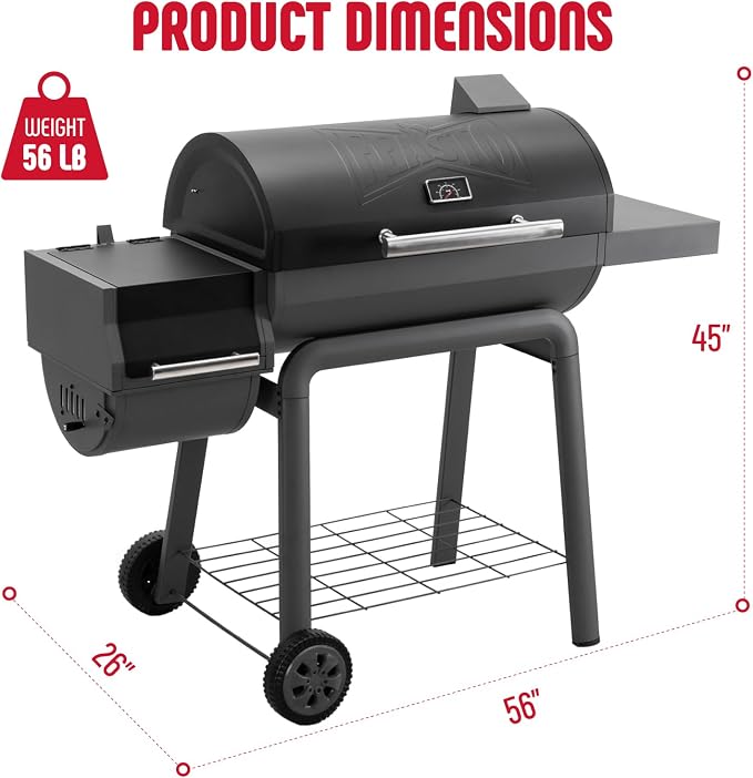 Feasto Heavy-Duty 30-Inch Charcoal Grill with Offset Smoker Grill | Side Table & 815 Sq. In Cooking Space, Outdoor BBQ Grill for Outdoor Barbecue in Backyard, Patio and Parties, Black