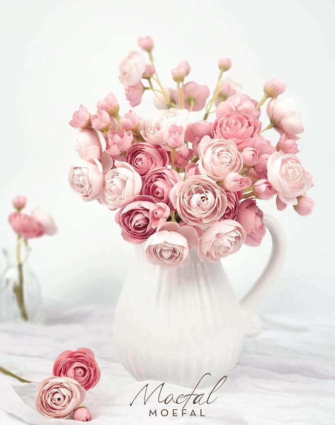 Ranunculus Artificial Flowers 18pcs, Faux Silk Mini Ranunculus Bulk Fake Wedding Filler Flowers for DIY Bouquets Centerpieces Bridal Shower Decorations Arrangements, Dusty Rose