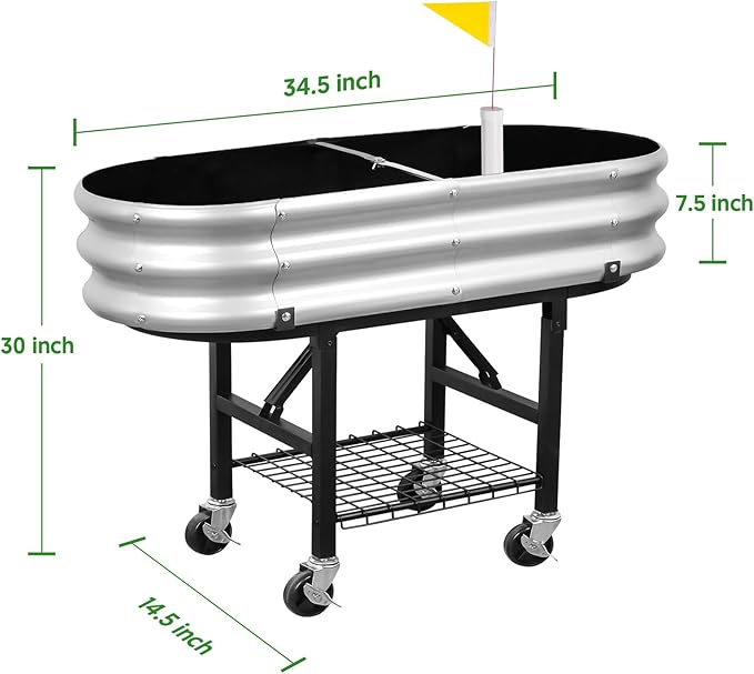 Raised Garden Bed with Legs and Heavy Duty Wheels, Self-Watering Planter Box, Easy-Install Foldable Stand, Galvanized Metal Elevated Wicking Bed with Liner for Indoor Outdoor Gardening