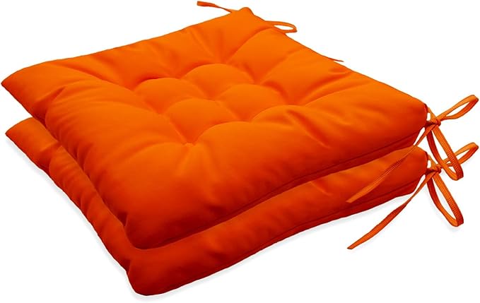Outdoor Indoor Tufted Chair Cushions, Seat Cushions with Ties, Chair Pads Waterproof for Porch Kitchen Office Garden Orange 16" x 16", Set of 2