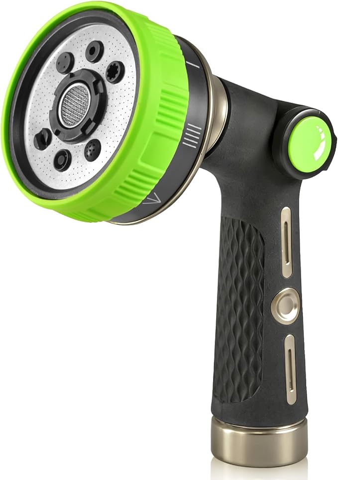 RAINPOINT Hose Sprayer Nozzle Heavy Duty - 8 Spray Patterns Garden Hose Nozzle with Adjustable Flow Control for Watering Plants, Washing Cars,Washing Pets, Thumb Control (Green)