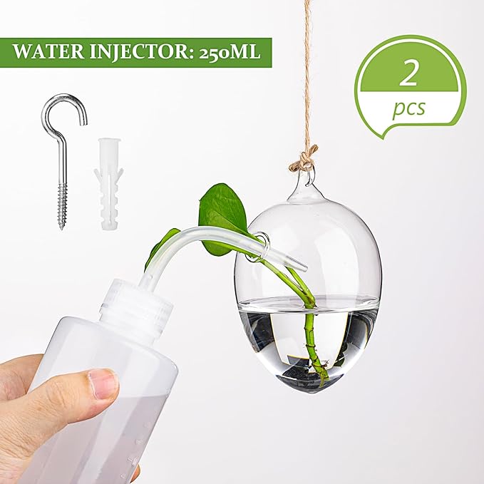 Zopeal 12 Set Wall Hanging Glass Planter Terrarium Propagation Station Vase Container Watering Squeeze Bottle with Rope and Hook for Hydroponic Plants Flower Home Decor Gifts (Classic Style)