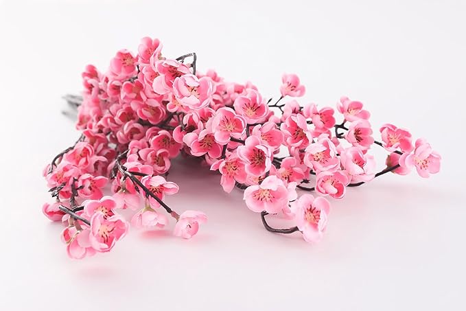5 Pcs Artificial Plum Blossom Fake Wintersweet Long Stem Plastic Flowers Home Hotel Office Wedding Party Garden Decor 27.5'' High Pink