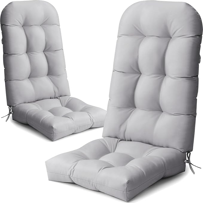 Crestlive 50x20x4 Inch Adirondack Chair Cushion, Outdoor Rocking Chair Cushions Water Resistant High Back Patio Chair Cushions Set of 2, Thick Patio Replacement Cushions Light Gray