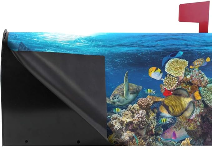 ZZKKO Magnetic Mailbox Covers Ocean Marine Life Turtle Shark Coral Reef Landscape Letter Box Cover Colorful Painting Graden Outdoor Decorations,20.8x18 Inch Standard Size,Multicolor