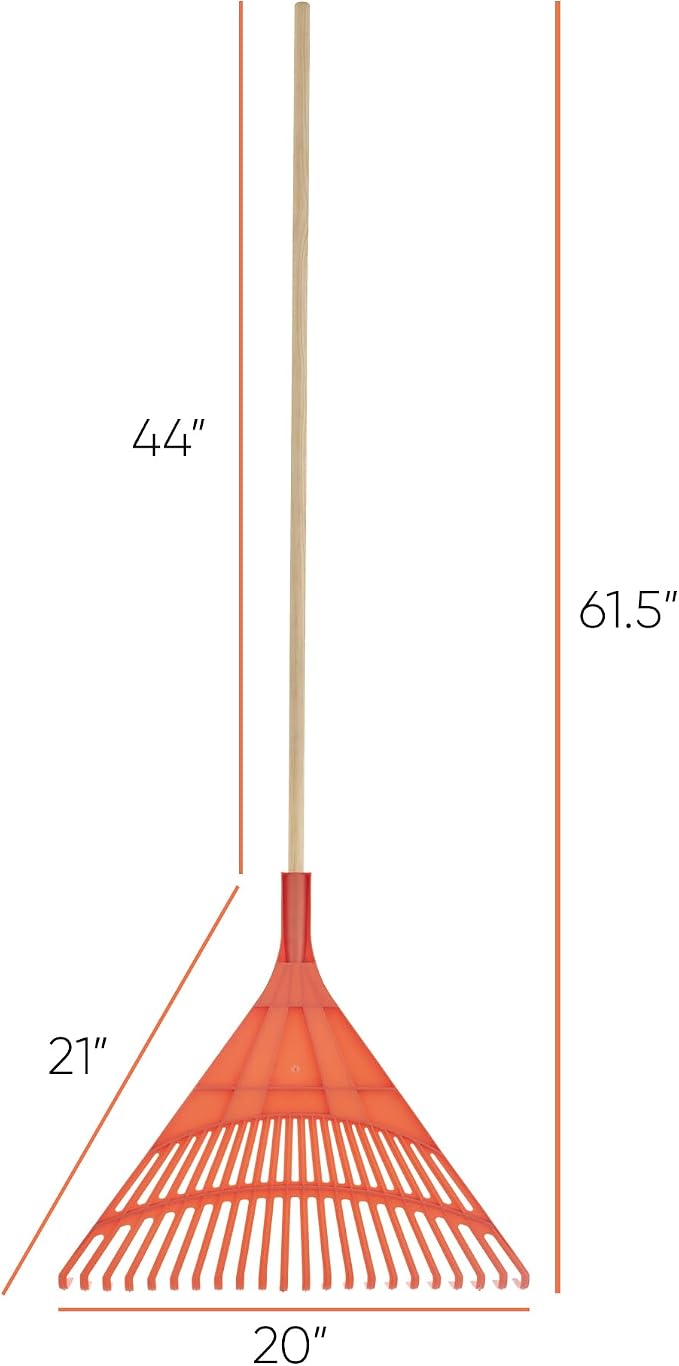 Superio Kids & Adult Rakes with Hardwood Handle, Durable Plastic Head to Sweep Leaves in Lawn and Tidying Up The Garden, Kid Size 34" Adult Size 61"