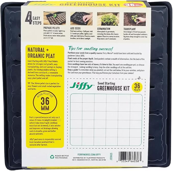 Jiffy Seed Starting Tray Kit - 36 Cell Germination Tray, Portable - 2 Pack, 72 Pellets - Plastic