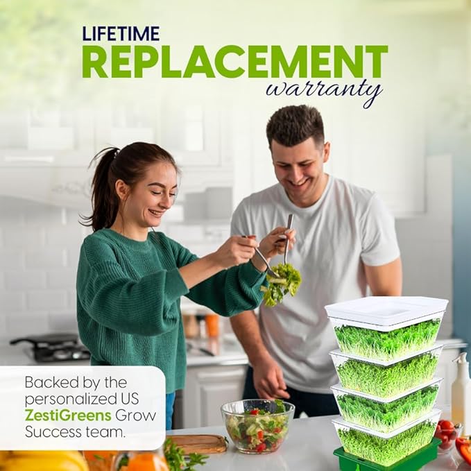 ZESTIGREENS 4-Tier Sprouting Kit - Stackable Seed Sprouter Trays with Drain Spout - Grow Fresh Sprouts at Home - BPA-Free