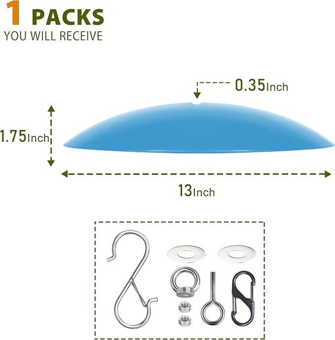 13" Bird Feeder Rain Guard, Hummingbird Feeder Shade Dome Cover, Hanging Baffle for Bird Feeder Pole,Smart Birds Feeder's Umbrella(Translucent Blue), 1 Pack
