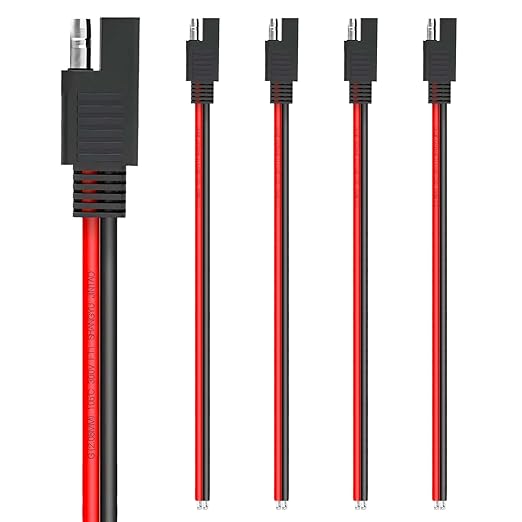 1 Foot 2-Pin 12AWG SAE Quick Connector Extension Cable, 12V SAE Connector Disconnect Power Plug, Single Plug Power Wire for Solar Panels, Motorcycle, Vehicle, Tractor Battery (5 PCS)