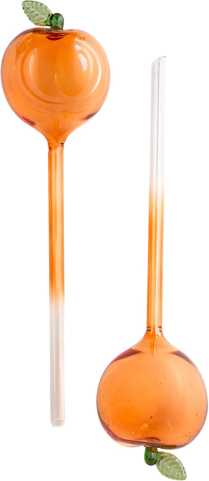 ban.do Plant Watering Globes for Inside Pots and Planters, Unique Decorative Glass Water Globes for Self Watering, Peaches